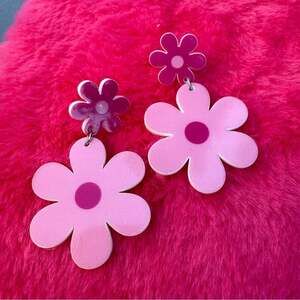 Retro Mod Pink Flower Power Acrylic Earrings